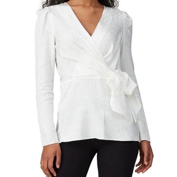 JAYGODFREY Tops - Jay Godfrey Hannah Wrap Top Viscose Blouse Long Sleeve Tie Waist Jacquard US 6